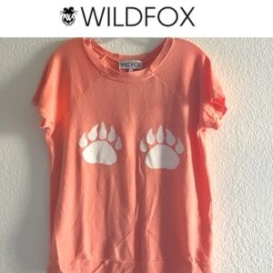 WILDFOX Coral Short Sleeve Paw Print Sweater - S